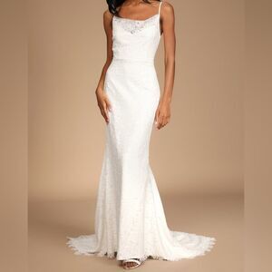 Lulus Wedding Dress Lyrics of Love White Lace Size L • NWOT •